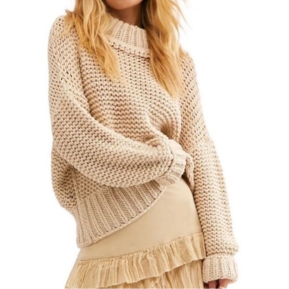 Free People My Only Sunrise Chunky Open Cable Knit Oversized Slouchy Sweater - Picture 2 of 16
